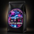 Front Sight Coffee Co. lights sirens label on a black coffee bag